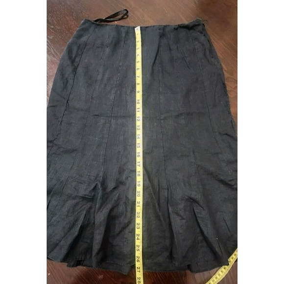 Lauren Ralph Lauren LRL Skirt Womens 10P Black 100% Linen Flare Midi Lined - Picture 8 of 9